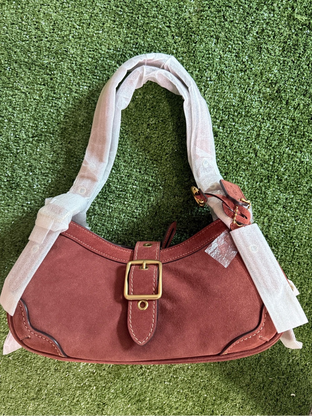 Coach Drifter Shoulder Bag 31 in clay suede / brass hardware -overseas exclusive - Picture 2 of 7